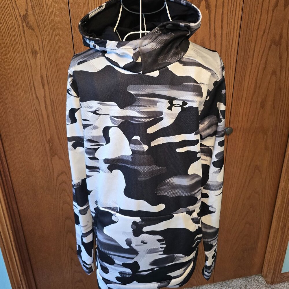 Under Armour Armour Fleece Camo Hoodie YXL Youth XL Black White Gray Like New